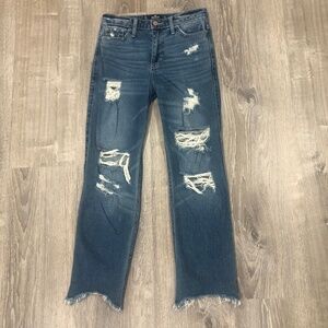 Hollister High Rise Crop Slim Straight Jeans- Size 25- Distressed- Raw Hem